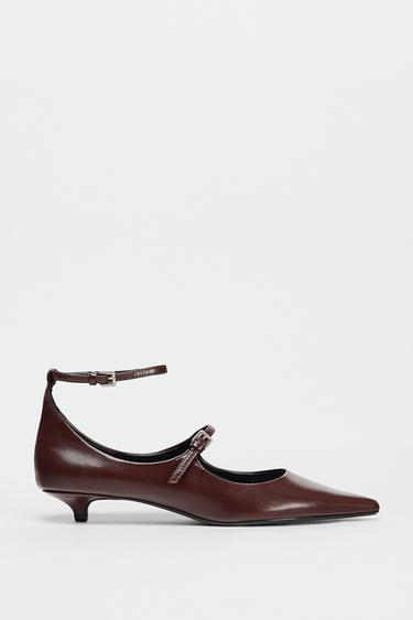 KITTEN HEEL STRAPPY SHOES - Burgundy Red by Zara