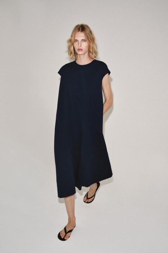 ZW COLLECTION POPLIN MIDI DRESS - Navy blue by Zara - Image 0