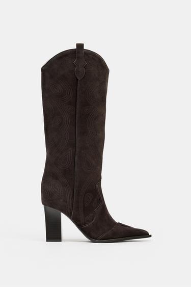 SPLIT SUEDE HEELED BOOTS - Brown by Zara