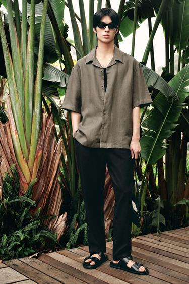 COTTON-LINEN RELAXED FIT TROUSERS - Black by Zara