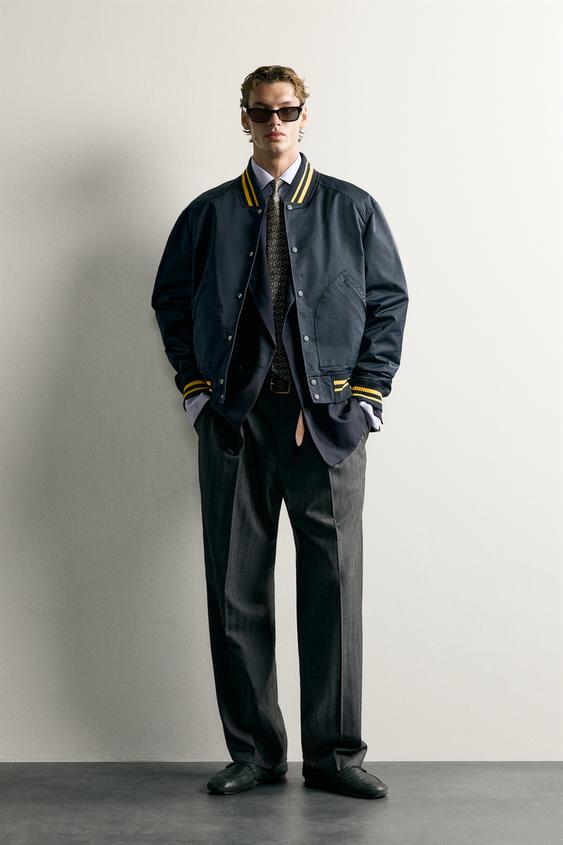 CONTRAST RELAXED FIT BOMBER JACKET - Navy blue by Zara - Image 0