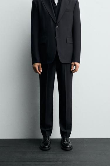 HERRINGBONE SUIT TROUSERS - Navy blue by Zara