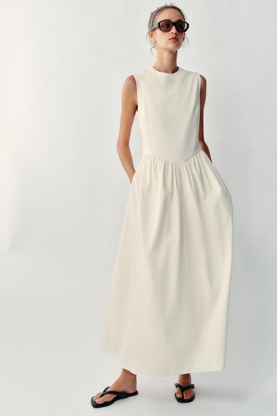 COMBINED MIDI DRESS - Ecru by Zara - Image 0