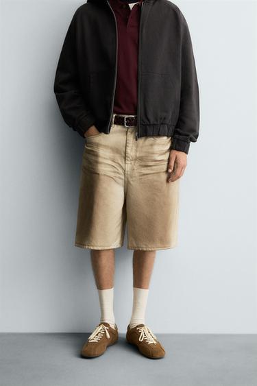FADED PRINT BAGGY FIT BERMUDA SHORTS - camel by Zara