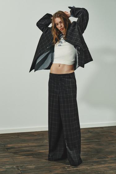 HIGH-WAIST CHECKED TROUSERS - Black / Brown by Zara