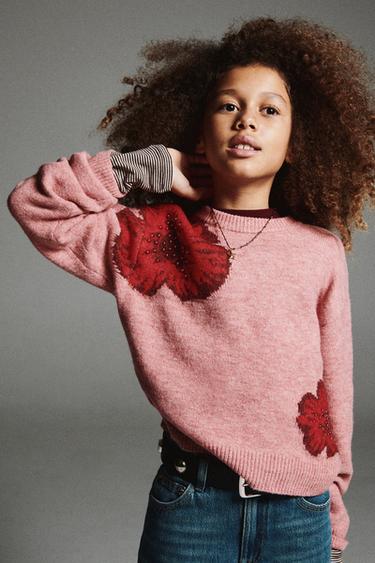 FLORAL BEADED KNIT JUMPER - Pink by Zara