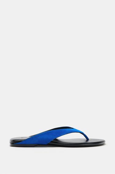 FLAT LEATHER SANDALS - Blue by Zara