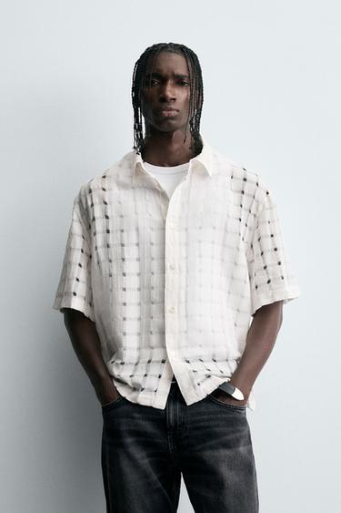 JACQUARD NEEDLE-PUNCH SHIRT - Oyster-white by Zara