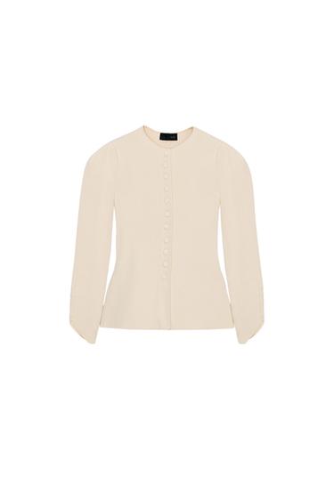 CARDIGAN WITH PUFF SLEEVES - Mid-ecru by Zara