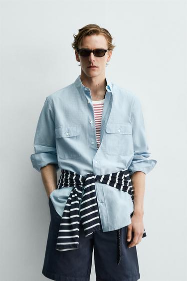 REGULAR FIT FLUID SHIRT WITH POCKETS AARON LEVINE X ZARA - Light sky blue by Zara