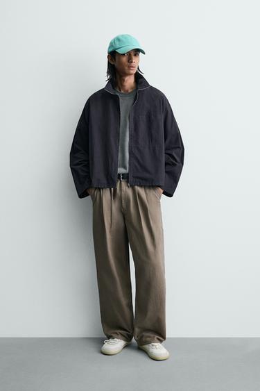 RELAXED FIT CHECK SHIRT WITH ZIP - Blue by Zara