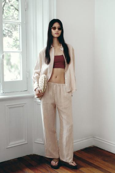 ZW COLLECTION 100% LINEN TROUSERS - Red Stripe by Zara