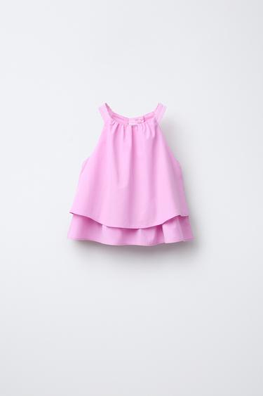 POPLIN TOP WITH DOUBLE RUFFLE AND LACE - Pink by Zara