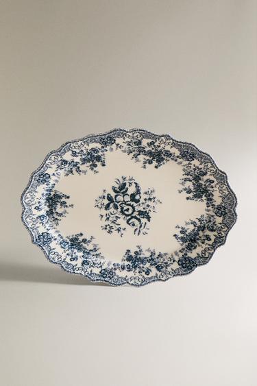 FLORAL EARTHENWARE SERVING DISH - Blue by Zara