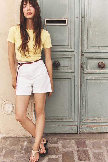 CROPPED STRETCH T-SHIRT - Yellow by Zara