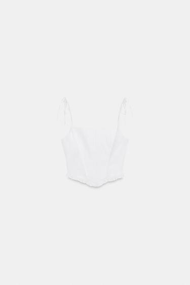 CORSETRY-INSPIRED POPLIN CROP TOP - White by Zara