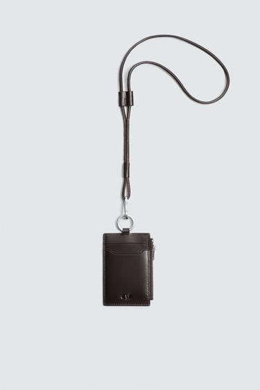 LEATHER PENDANT CARD HOLDER - Brown by Zara