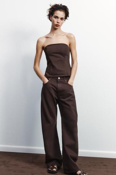 MID-WAIST SLOUCHY JEANS WITH BELT LOOPS - Brown by Zara - Image 0