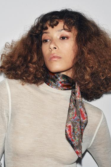 PRINTED TIE SCARF - Khaki by Zara - Image 0
