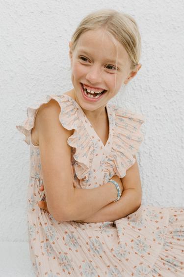 TEXTURED DRESS WITH FLORAL RUFFLES - Light beige by Zara
