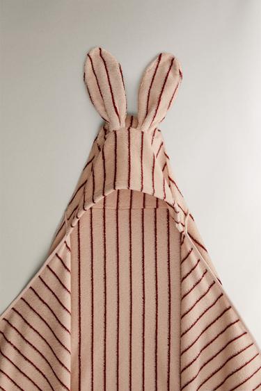 STRIPED VELOUR HOODED BATH TOWEL - Pink by Zara