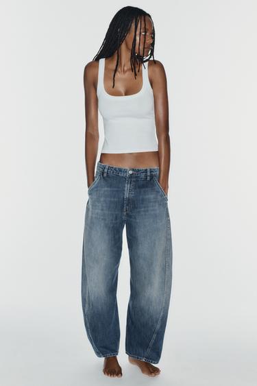 TRF MID-WAIST BARREL CHINO JEANS - Blue by Zara