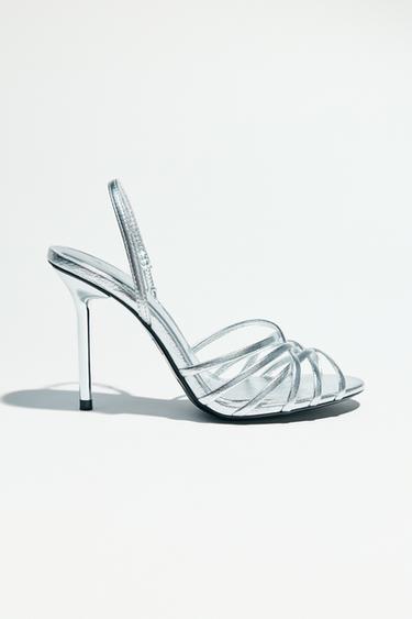 METALLIC-EFFECT HIGH-HEEL SANDALS - Silver by Zara