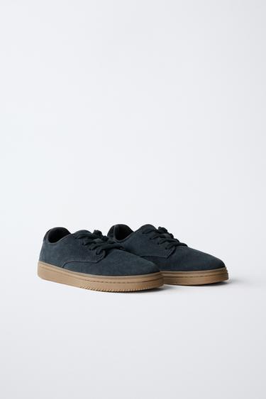 SPLIT SUEDE SPORTS DERBY SHOES - Navy Blue by Zara