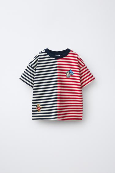 STRIPED EMBROIDERED T-SHIRT - red/navy by Zara