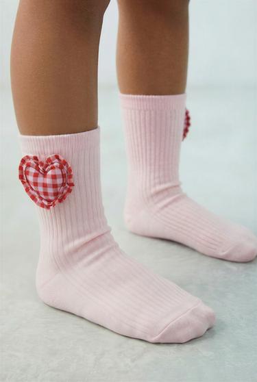 GINGHAM HEART SOCKS - Pink by Zara
