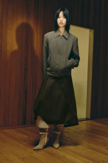 HOUNDSTOOTH BOMBER JACKET WITH SHOULDER PADS - Black / Brown by Zara