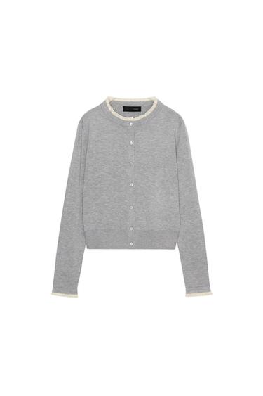 CARDIGAN WITH LACE TRIM - Pearl grey by Zara