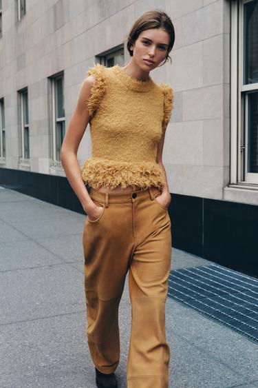 FAUX FUR KNIT TOP - camel by Zara - Image 0