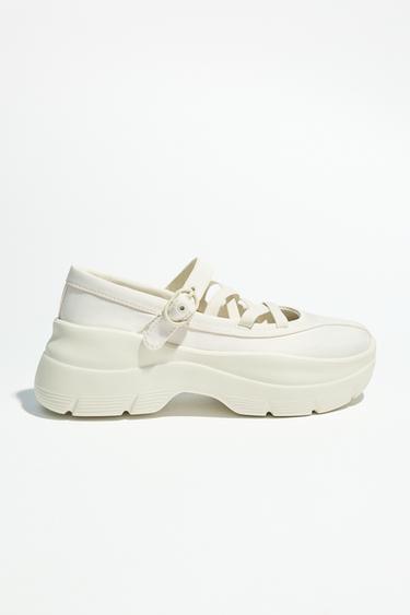 STRAPPY TRAINER BALLERINAS - Ecru White by Zara