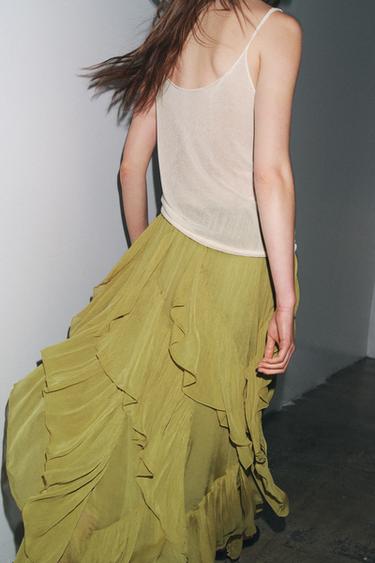 ZW COLLECTION RUFFLED SKIRT - Olive green by Zara