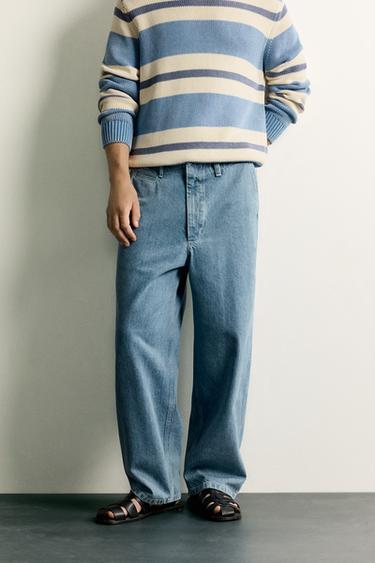 STRAIGHT-LEG DENIM CHINOS - Light blue by Zara