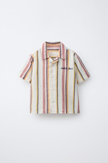 STRIPED COTTON AND LINEN BLEND SHIRT - Multicoloured by Zara - Image 0