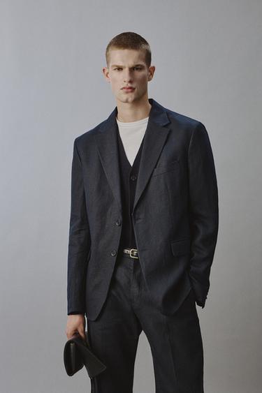 100% LINEN SUIT BLAZER - Navy blue by Zara
