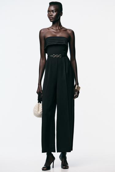 CREPE BUSTIER JUMPSUIT WITH BELT - Black by Zara
