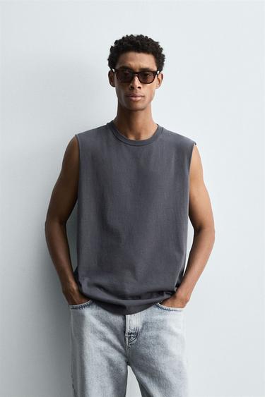 LIGHTWEIGHT TANK T-SHIRT - Faded blue by Zara