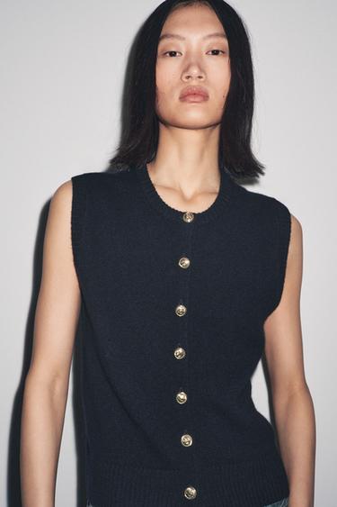 100% WOOL VEST WITH GOLD BUTTONS - Navy blue by Zara