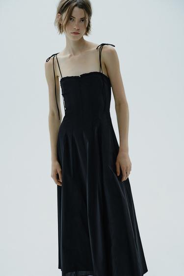 RUFFLE POPLIN MIDI DRESS - Black by Zara