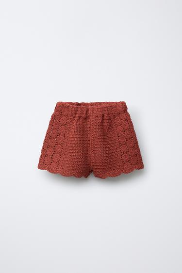 CROCHET KNIT BERMUDA SHORTS - Brick by Zara - Image 0
