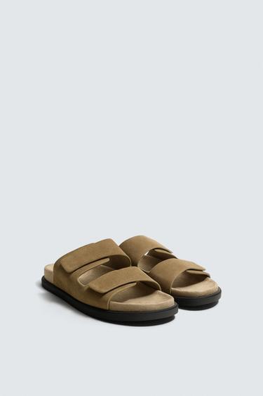 DOUBLE STRAP LEATHER SANDALS - Beige by Zara