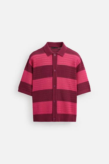 OPEN KNIT STRIPE SHIRT - Pinks by Zara