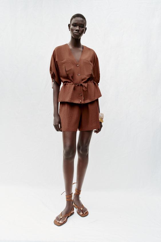 SHORT SLEEVE BEADED SAFARI JACKET - dark russet by Zara - Image 0