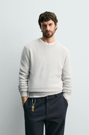 REGULAR FIT WAFFLE JUMPER - Grey marl by Zara