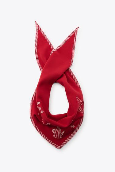 MAXI EMBROIDERED KNIT BANDANNA - Red by Zara