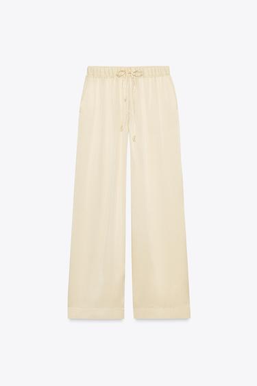 ZW COLLECTION 100% SILK PYJAMA TROUSERS - Beige by Zara