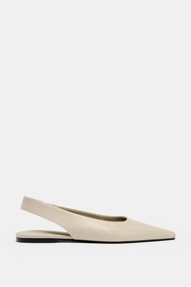 LEATHER SLINGBACK BALLERINA - Ecru White by Zara
